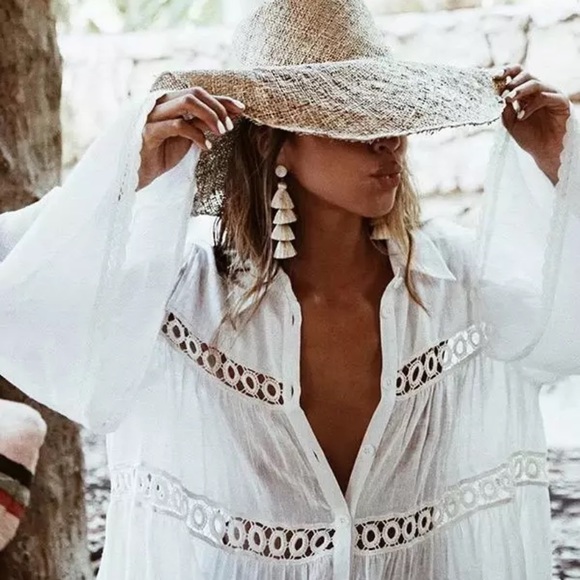 New Bohemian Button Up Tunic Top Dress Beach Dress - Picture 2 of 12